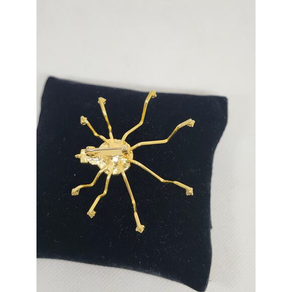 VINTAGE GOLD TONE AND WHITE RHINESTONES 3D SPIDER BROOCH PIN 80S HALLOWEEN - Picture 4 of 8